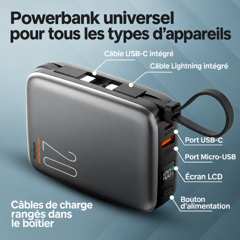 🔋 POWER BANK 20 000 mAh | 22.5W PD ⚡format petite